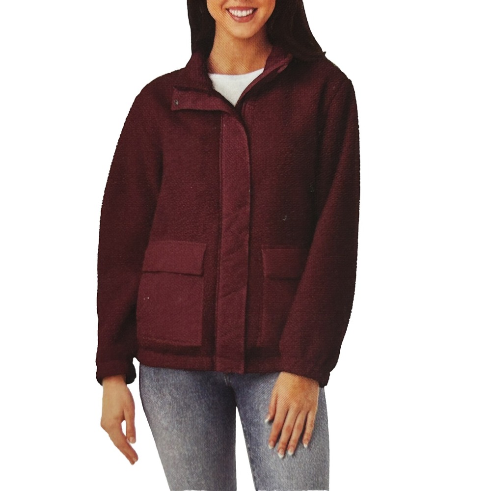 Member's Mark Ladies Sherpa Jacket Bordeaux Red XS Full Zip Quilted Placket NEW